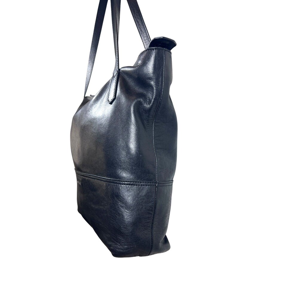 Velez Black Leather Tote Large Minimalist Shoulder Bag Zipper Top - Picture 7 of 12
